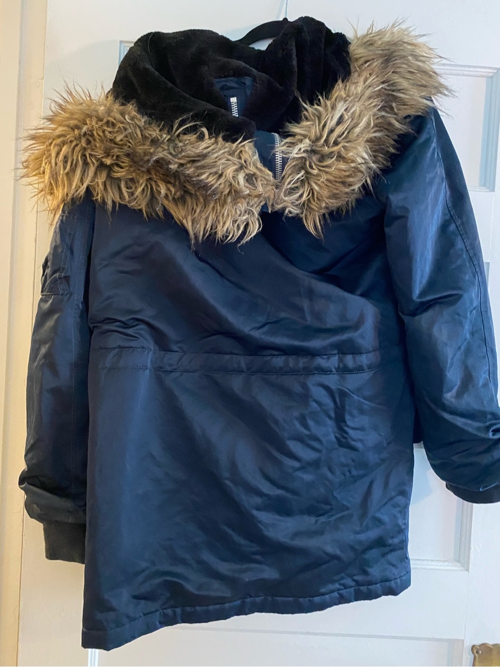 GAP Navy Winter Coat with Faux Fur Lined Hood